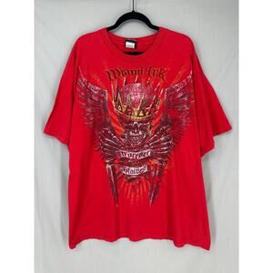 Vintage Miami Ink Shirt Mens 2XL Red Y2K Skull Wings Crown Tattoo Grunge Graphic